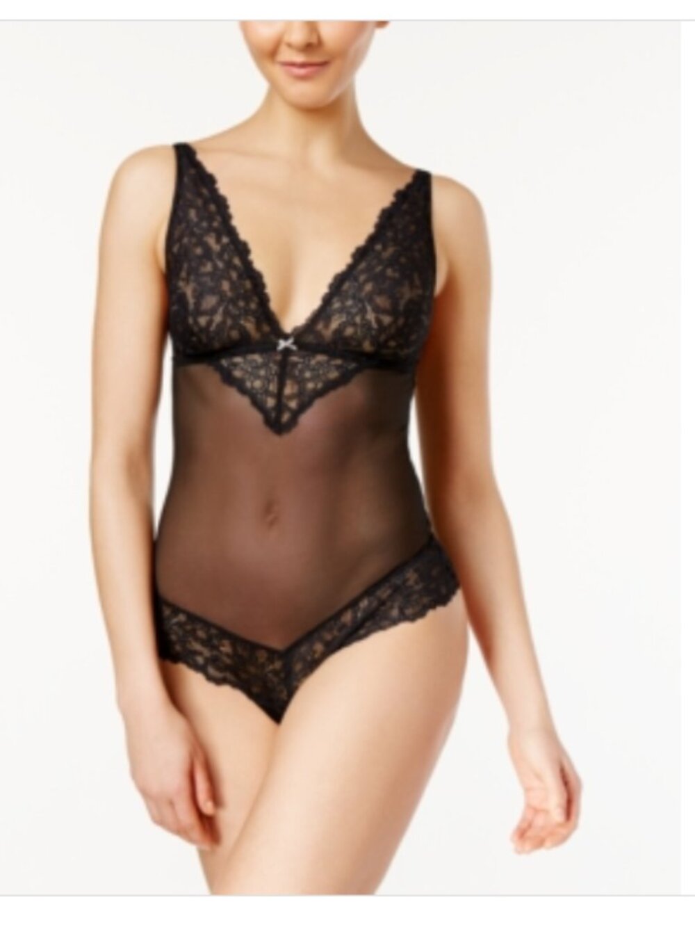 B.tempt'd by Wacoal B. Charming Mesh and Lace Lingerie Bodysuit - Blackened Pear